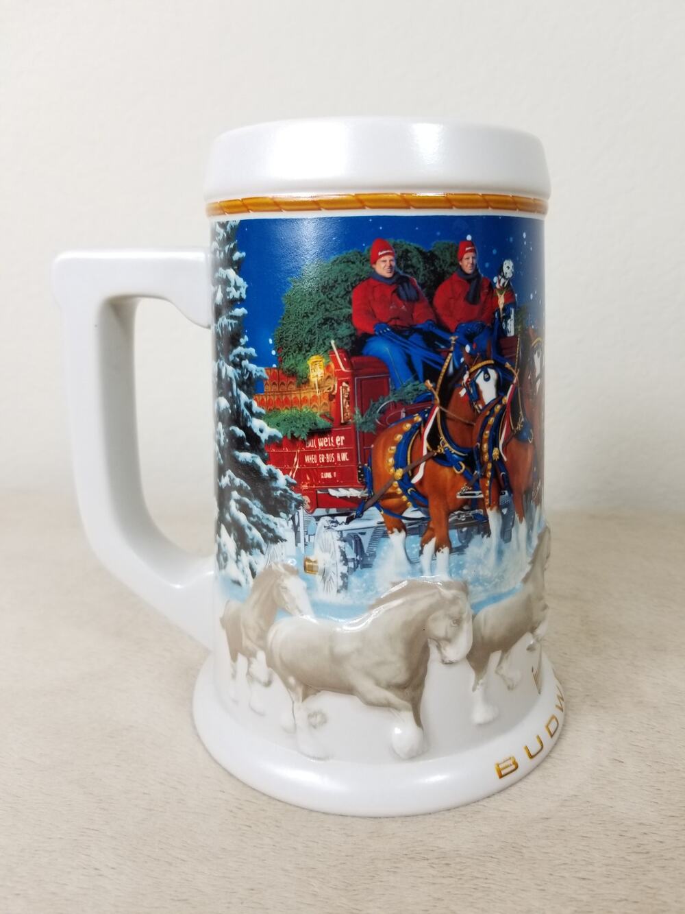 Budweiser Stein Beer Mug Holiday 2005 Handcrafted Brazil 7" Ceramarte Vintage